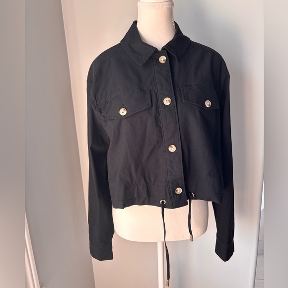 Renuar Black Utility Jacket with Button Accents - Picture 1 of 7